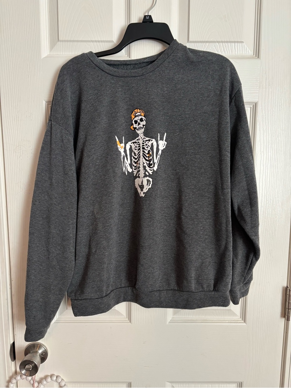 Charcoal Skeleton Graphic Crewneck Sweater - Men's